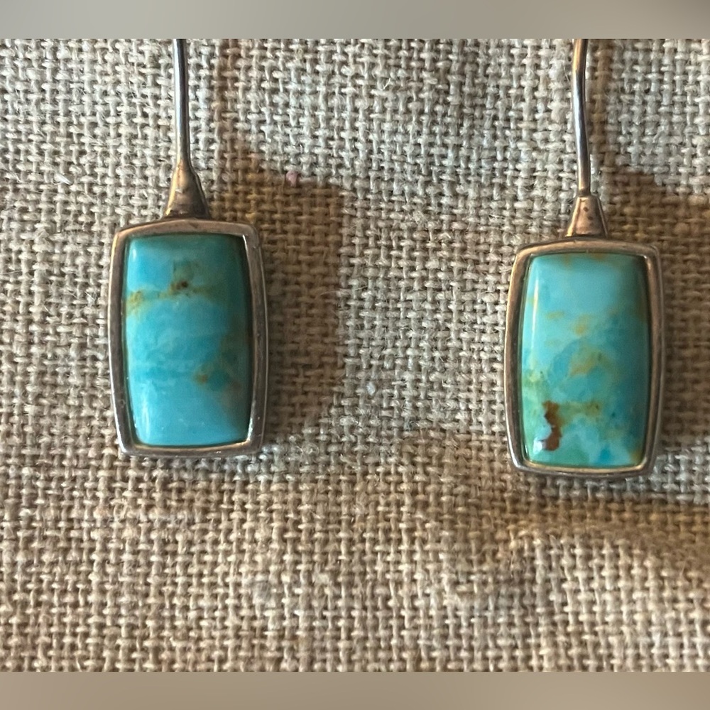 Barse Turquoise Sterling .925 Earrings Rectangular